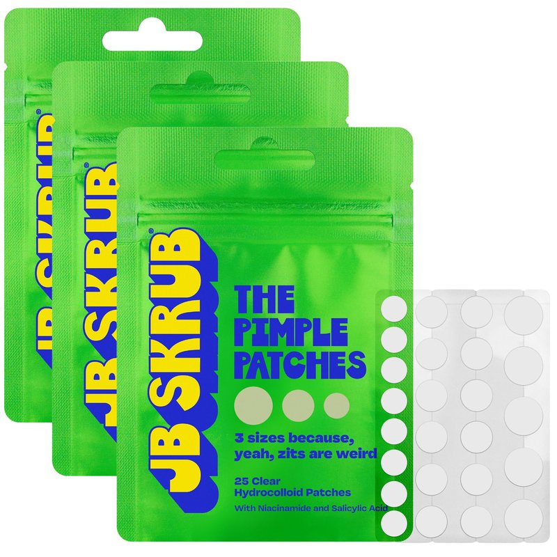 JB SKRUB Pimple Patches for Kids, Teens & Boys‚ 3 Pack of 75 Hydrocolloid Patches with Salicylic Acid & Niacinamide‚ Multiple Sizes