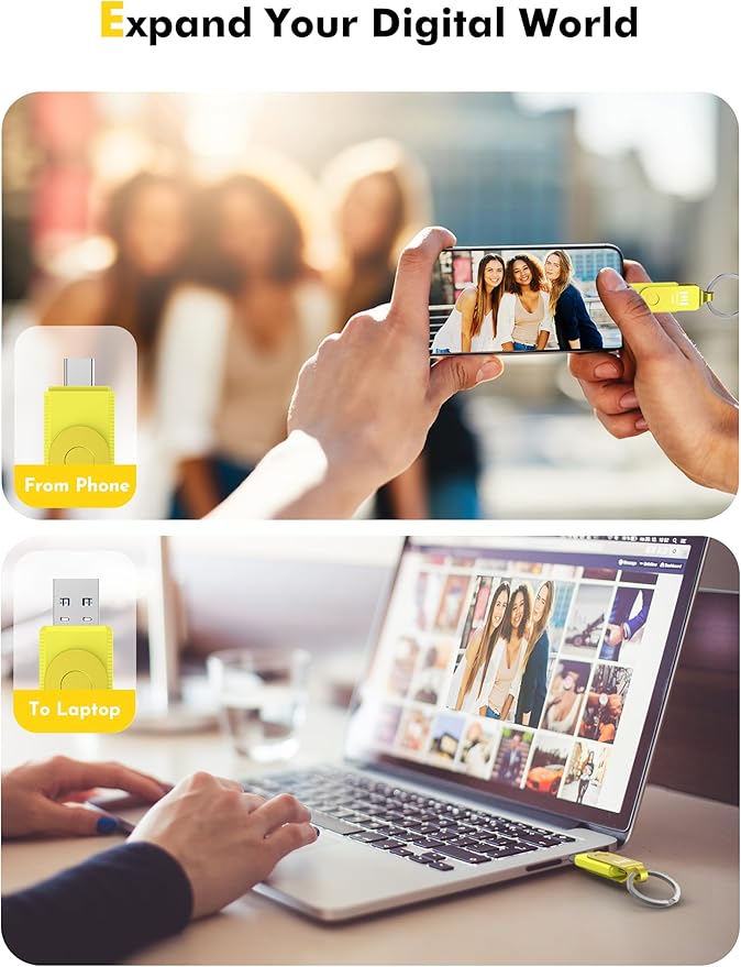 MOSDART 128GB USB C 3.2 Fast Speed C and A Dual Flash Drive, exFAT Memory Stick with Keychain and LED Indicator, for iPhone 15,16, 17, Android Phone, iPad, MacBook, and Other Laptops,Yellow