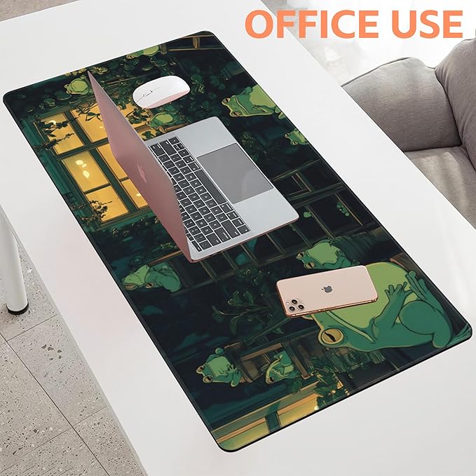 NIYLYNSYN Mouse Pad Large Cute Frogs Non-Slip Game Desk Mat with Stitched Edge Laptop Keyboard Desk Pad for Work Home Gaming (35.4 x 15.7 Inches)