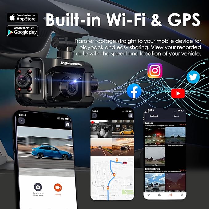 RexingUSA R4-4 Channel Dash Cam W/All Around 1080p Resolution, Wi-Fi, GPS, IR Night Vision, Parking Mode, Collision Detection, Type-C Port