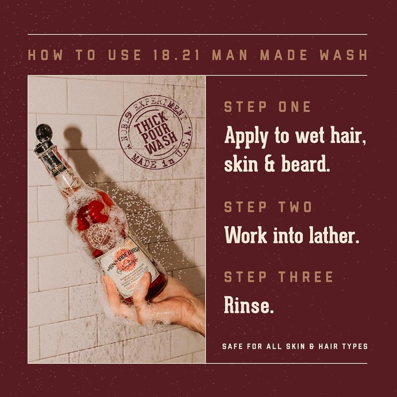 18.21 Man Made 3-in-1 Body Wash, Shampoo & Conditioner for Men - Strengthens & Moisturizes All Hair & Skin Types | 18oz