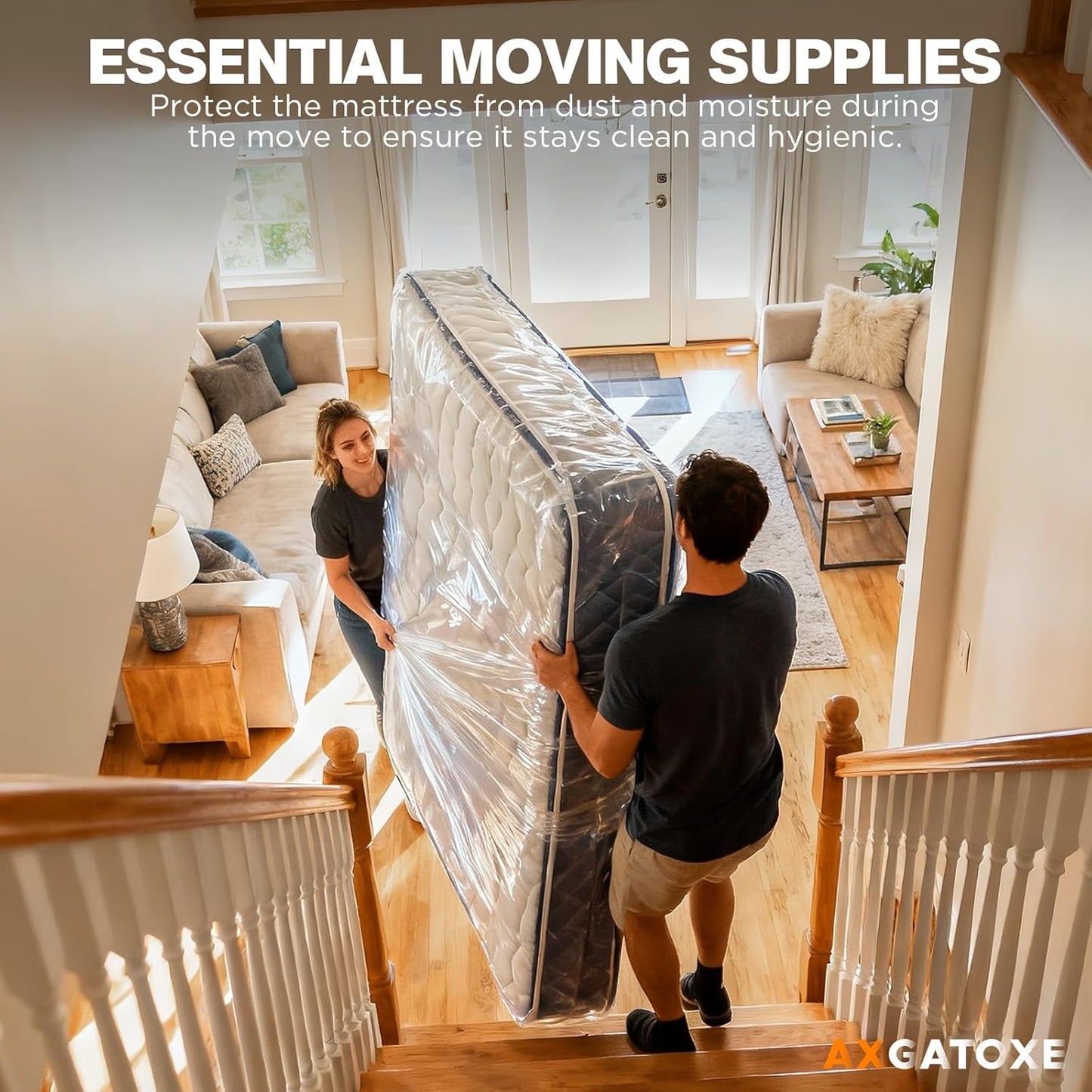 Skiennix Plastic Mattress Bag - Waterproof Mattress Protector for Moving - Queen Size (1.5MIL)