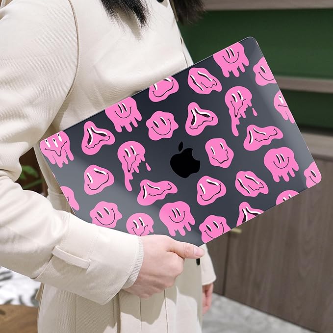 MEEgoodo for M5/M4/M3/M2 MacBook Air 15 inch Case 2026 2025 2024 2023, Case Fit Model (A3448/A3241/A3114/A2941) for MacBook Air 15.3 inch, Pink Groovy Emoji