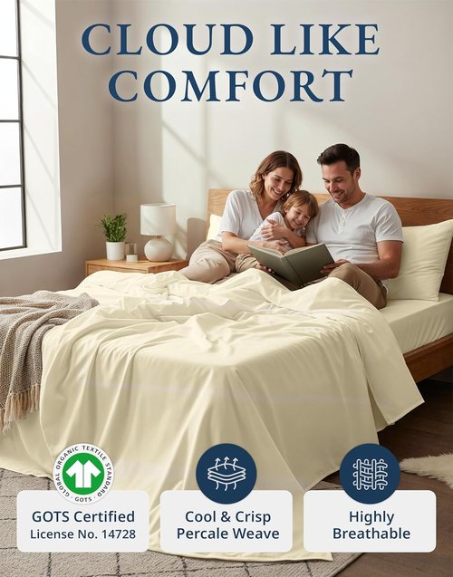 LANE LINEN 100% Organic Cotton Twin Bed Sheet Set - Soft & Breathable 3-Piece Bedding in Natural