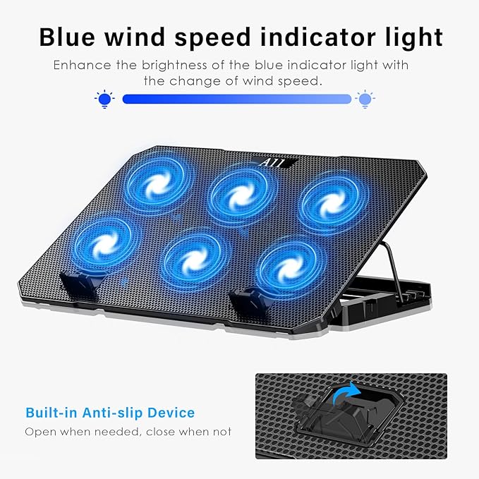Laptop Cooling Pad, Laptop Cooler 6 Quiet Fans for 12"-17" Laptops