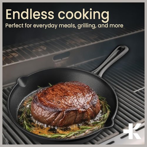 Bakken 10" Cast Iron Skillet - Pre-Seasoned Frying Pan with Even Heat Retention | Versatile for Stove, Oven & Grill