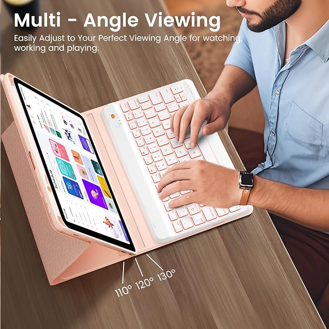 OPAKIT Keyboard Case for iPad Air 11-inch M2/Air 5th 4th Generation, 7-Color Backlit Detachable Keyboard Case with Pencil Holder for iPad Air 11" 2024 /Air 5 2022/Air 4 2020/Pro 11 1st, Rose Gold