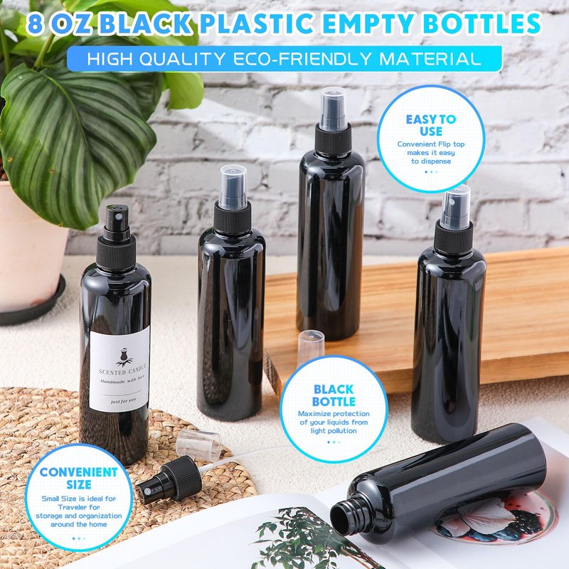 Eccliy 32 Pcs 8 oz Spray Bottles Fine Mist Plastic Spray Bottles Clear Empty Sprayer Hairs Refillable Travel Sprayer with Pump Cap for Cleaning Oils Travel Perfumes(Black,Colored)