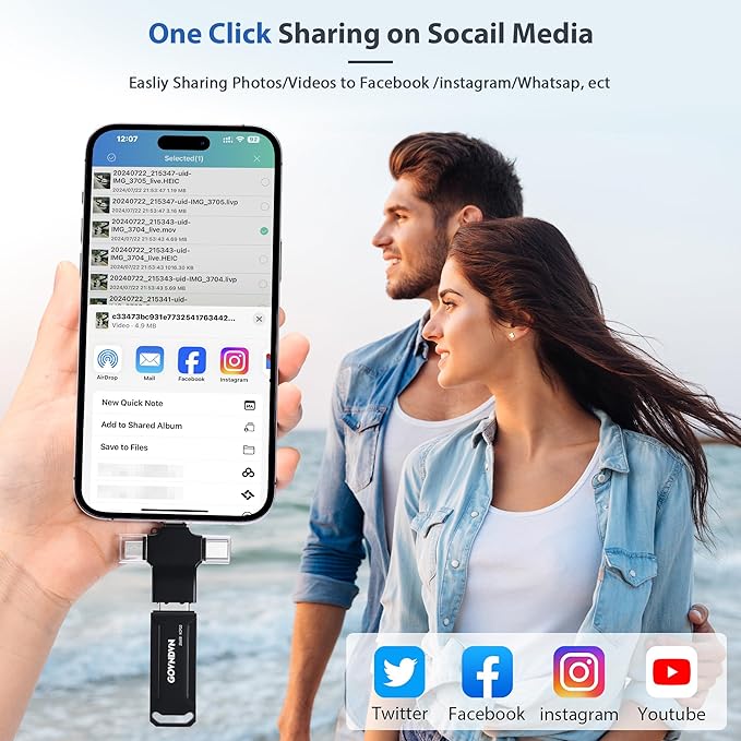 Auto Backup Photo Stick for iPhone, iPad, Android, PC, Tablets, 512GB Real Capacity iPhone USB Flash Drive & Backup Storage Memory Stick for Photos, Videos & Contacts, 4-in-1 Thumb Drive