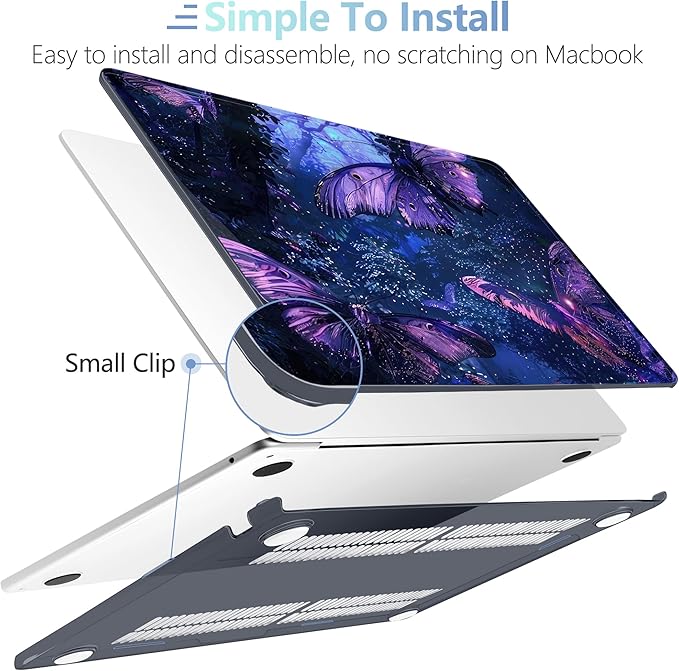 MEEgoodo Case for M5/M4/M3/M2 MacBook Air 13.6 inch Case 2026 2025 2024 2022, Fit Model A3449/A3240/A3113/A2681, Laptop Hard Shell Compatible with MacBook Air 13 inch, Purple & Blue Butterflies
