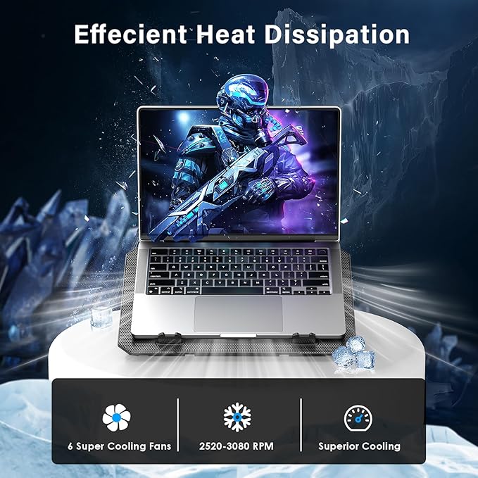 Laptop Cooling Pad, Laptop Cooler 6 Quiet Fans for 12"-17" Laptops
