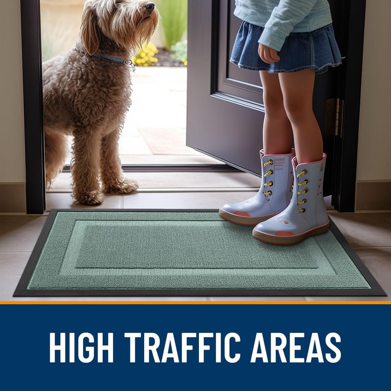 OLANLY Front Door Mat Indoor Outdoor Entrance, Waterproof All-Season, All-Weather Doormat, Sturdy Natural Rubber, Low Profile, Easy Clean Patio Porch Entryway Mat, 29.5x17, Grayish Green