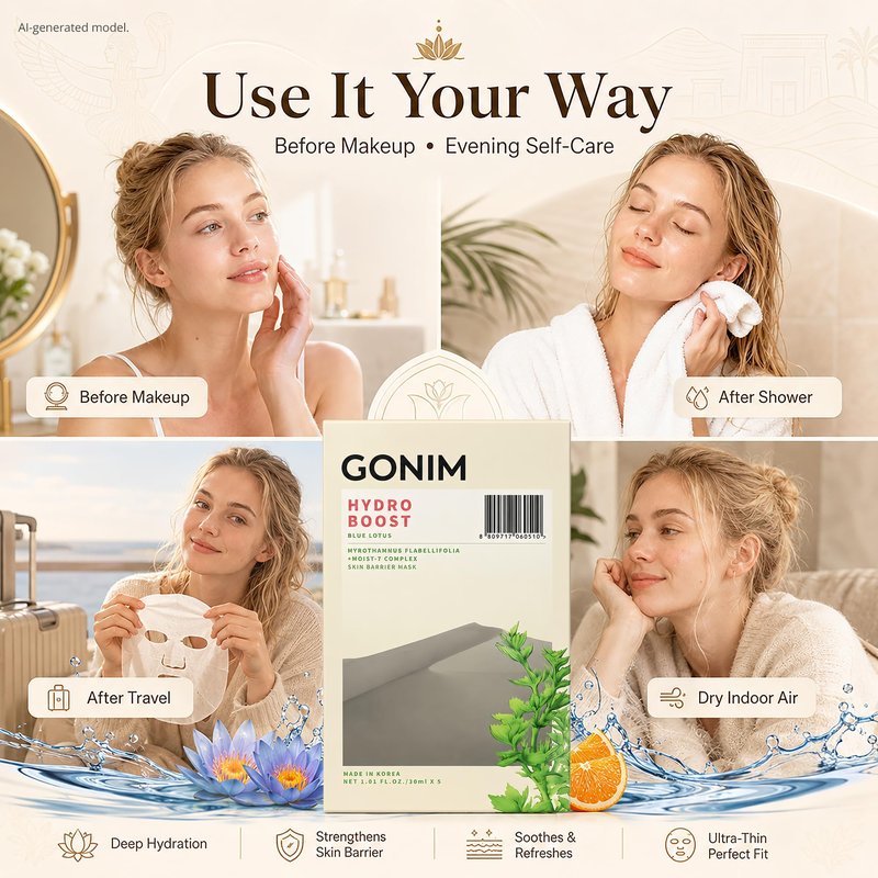 GONIM Korean Face Mask, Hydrating Face Mask with Hyaluronic Acid, Vitamin C