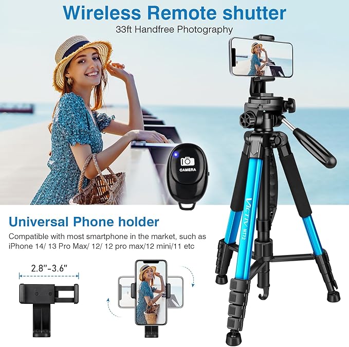 Victiv 72 inch Camera Tripod, Tall Tripod for Camera Cell Phone, Heavy Duty Camera Tripod Stand, Professional Aluminum Monopod, Compatible with Canon Nikon Sony DSLR Cameras - Blue