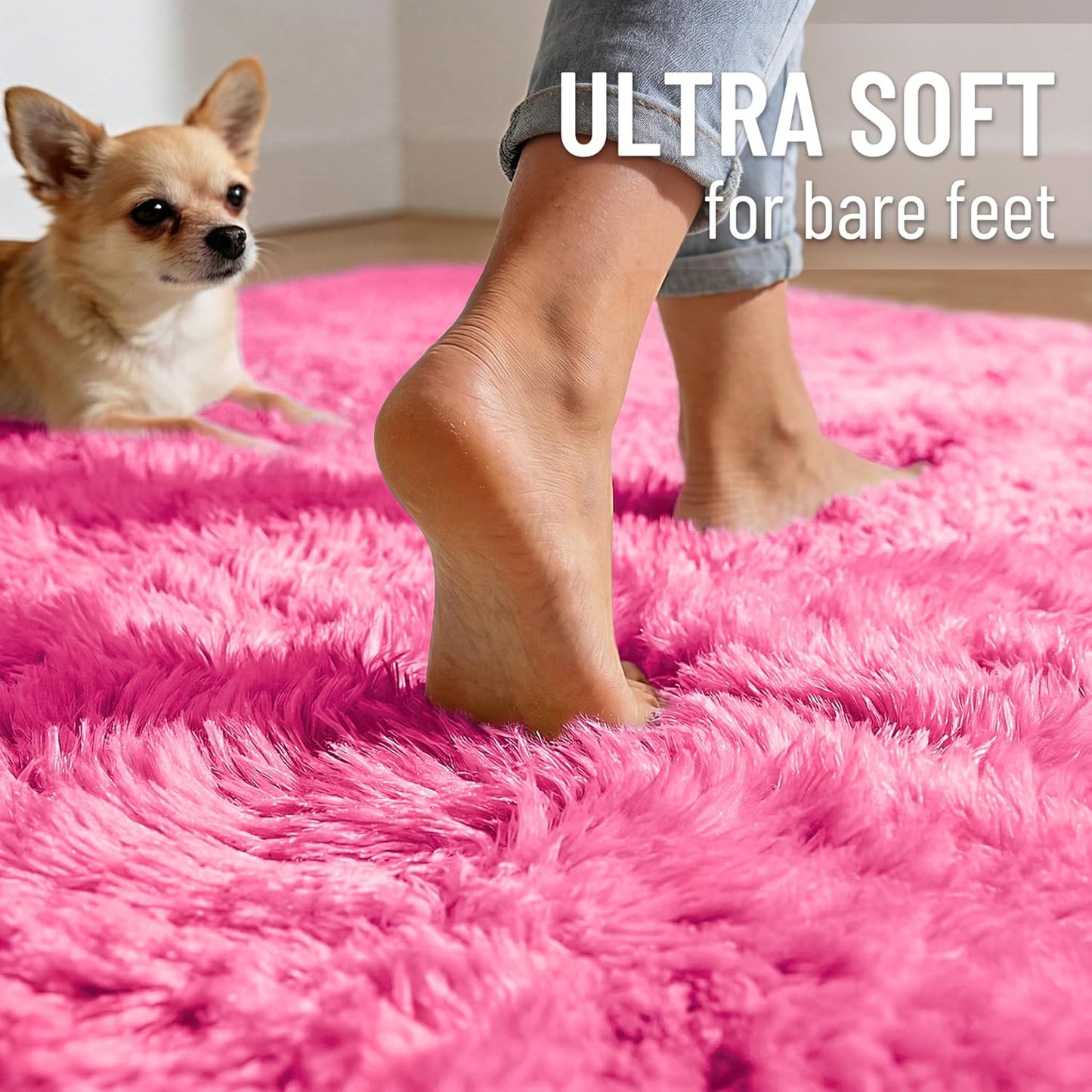 OLANLY Soft Fluffy 2x6 Machine Washable Runner Rug - Perfect for Hallways & Bedrooms | Hot Pink Aesthetic