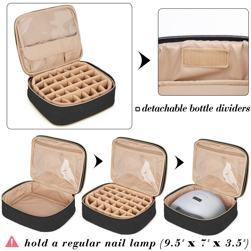 LUXJA Detachable 2 Layers Nail Polish Organizer - Hold 60 Bottles (15ml - 0.5 fl.oz), Nail Polish Case with Tools Storage Pockets (Patented Design), Black
