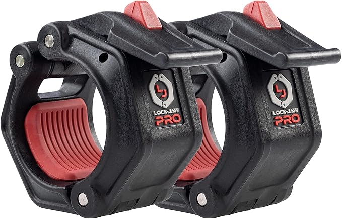 Lock-Jaw PRO 2 Barbell Collars Olympic Barbell Clamps 2 Pcs – Heavy Duty Bar Clamps for 2” & 50mm Olympic Bars – Secure Weight Bar Clamps for Strength Training & Home Gym Accessories – Black