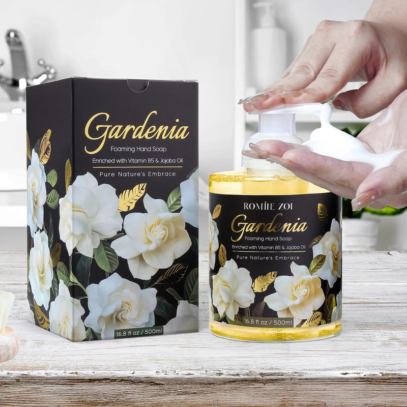ROMIIE ZOI Foaming Hand Soap with Gift Box- Gardenia - Biodegradable Formula Moisture & Revitalize - 500ml/ 16.8oz
