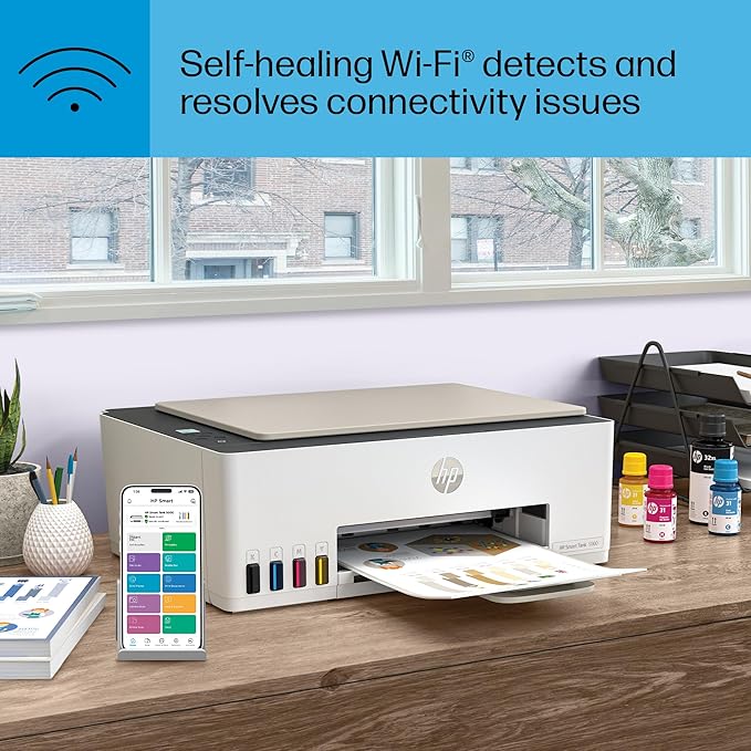 HP Smart Tank 5000 Wireless All-in-One Ink Tank Printer, Scanner, Copier with 2 Years of Ink Included, Best-for-Home, Cartridge-Free, Refillable and AI-Enabled. (5D1B6A)