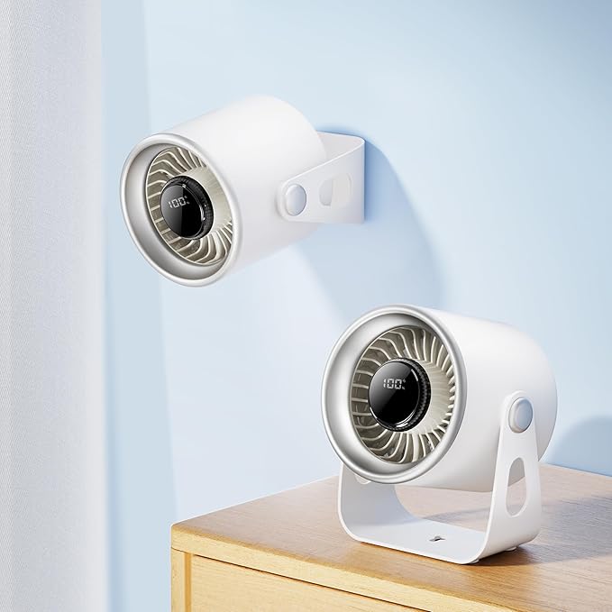 SP Space player Quiet Small Desk Fan with 100 Speeds Knob switch, Digital Display Portable Rechargeable Fan for Office, Bedroom, Kitchen, Home, Outdoor, 135° Tilt Small Travel Camping Table Fan, White