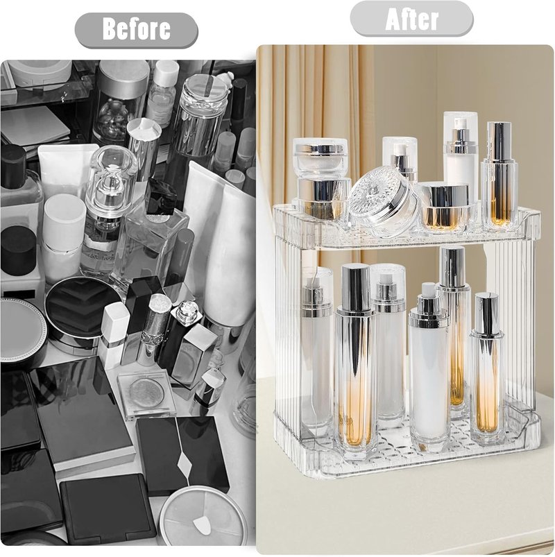 Bathroom Counter Organizer - 2-Tier Clear Skincare & Makeup Holder for Cosmetics