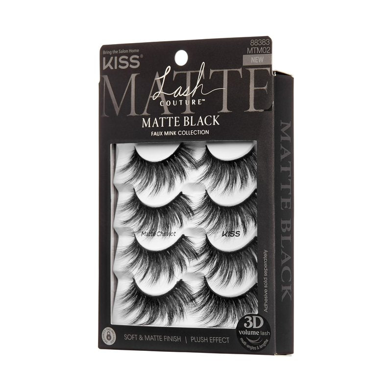 KISS Lash Couture 3D Matte False Eyelashes, Matte Cheviot', 18mm-20mm, Includes 4 Pairs Of Lashes, Contact Lens Friendly, Easy to Apply, Reusable Strip Lashes (Pack of 2)
