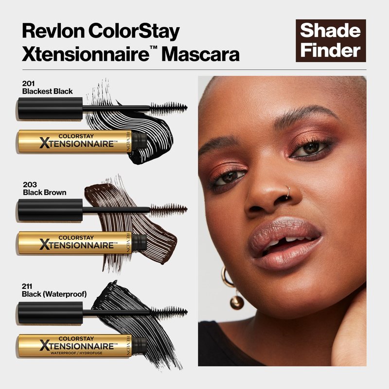 Revlon ColorStay Xtensionnaire Lengthening Lash Serum and Mascara In One, Tapered Brush for 2X Longer Looking Eyelashes, Infused with Pro Vitamin B5, Smudge-Proof, 211 Black Waterproof