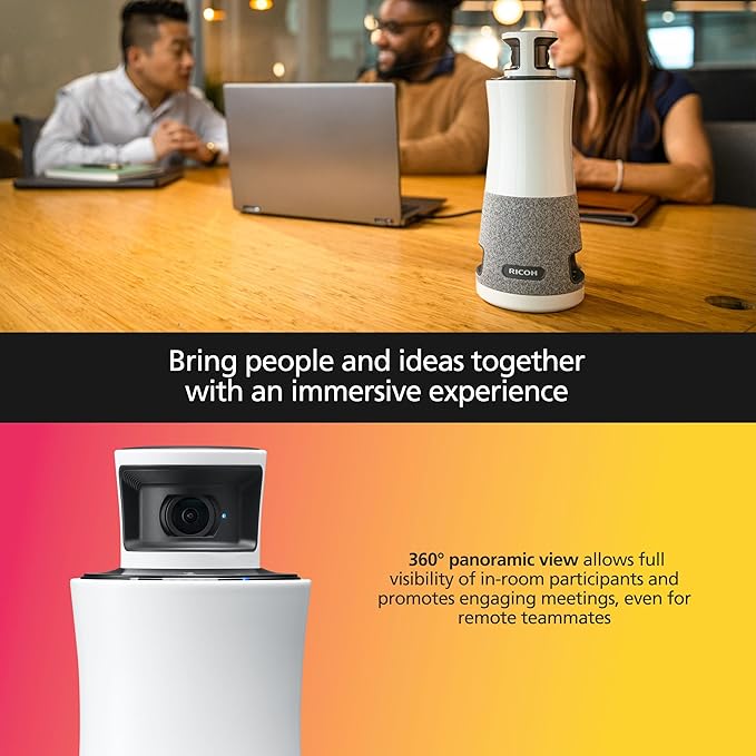 RICOH Meeting 360-360° Conference Room Camera - AI-Powered - Active Speaker Focus - USB-C Bus Powered - Zoom Certified - Works with Microsoft Teams, Google Meet, Cisco Webex