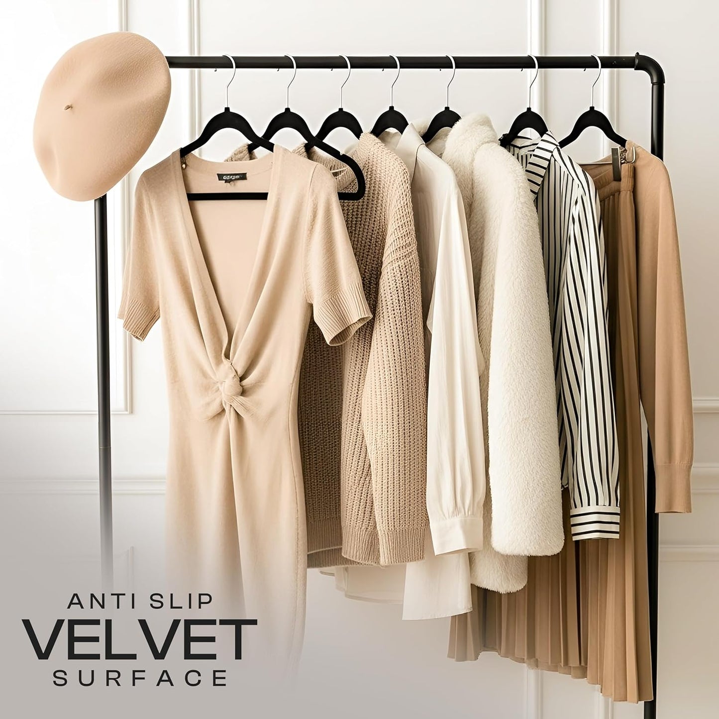 Utopia Home Velvet Hangers - Luxury Non-Slip Slim Coat & Pant Hangers, 100 Pack, 360° Swivel Hook - Black