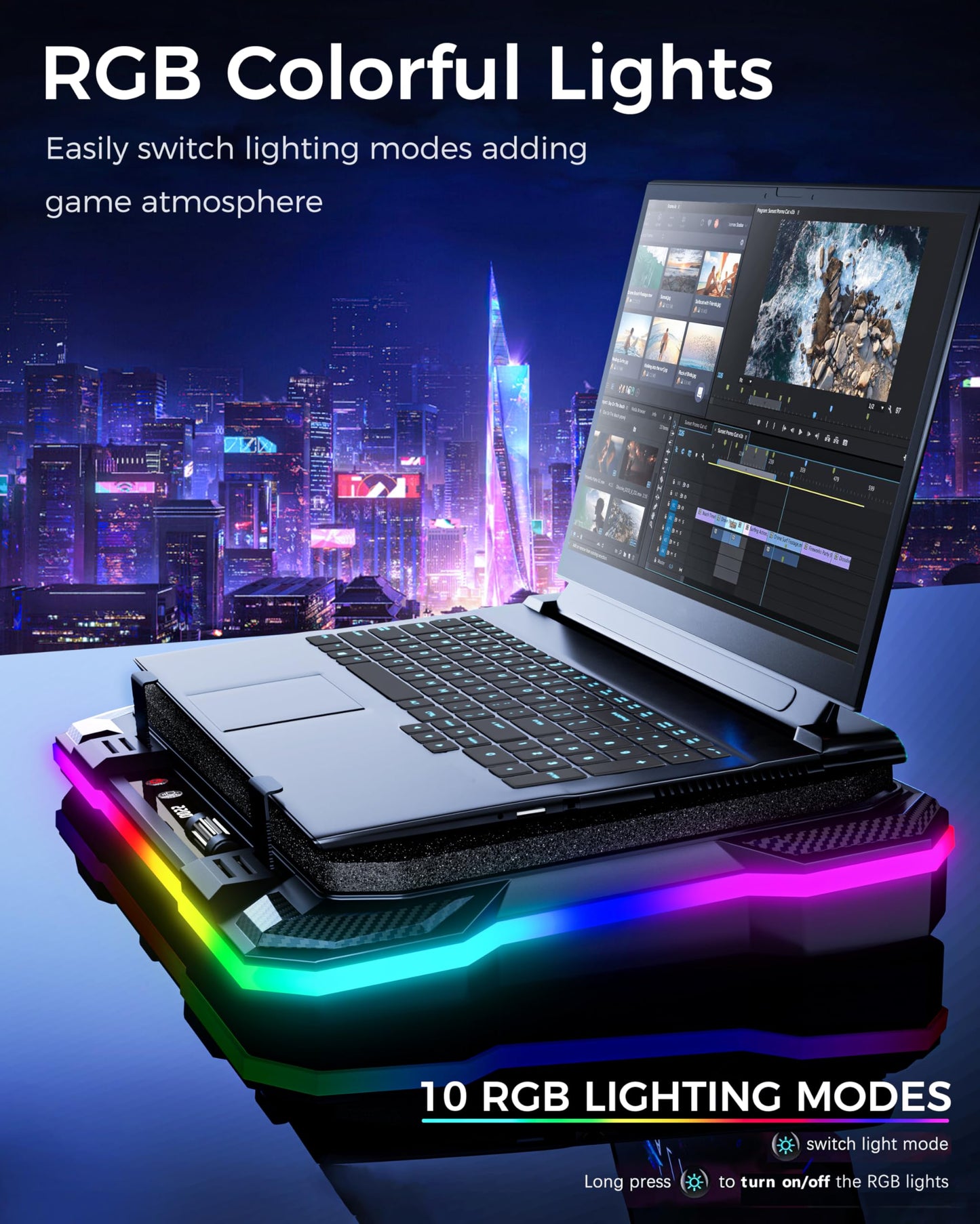 AICHESON Gaming Laptop Cooler Cooling Pad, Ultra Cooling with 10°C-35°C Temperature Drop, RGB Turbo Fan Stand Base for 14-19 inch Computer Laptops