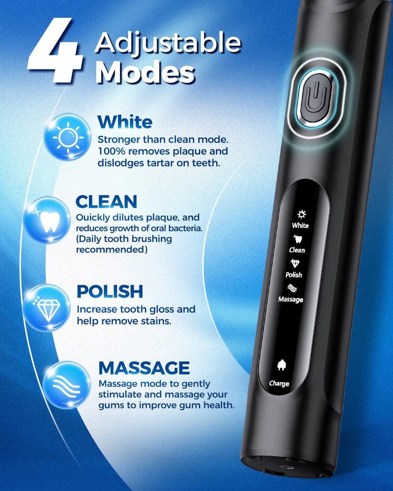 TEETHEORY Rotating Electric Toothbrush for Adults with 8 Brush Heads (2 Types), 4 Modes Deep Clean Electric Toothbrush with Rechargeable Power and 2 Min Smart Timer Grayish