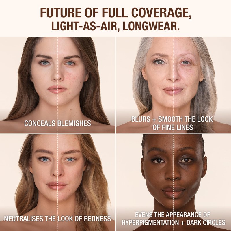 Charlotte Tilbury Airbrush Flawless Matte Foundation - Full Coverage Liquid Makeup with a Natural-Matte Finish - Smoothes & Blurs Pores - Waterproof & Transfer Resistant - 3 Neutral