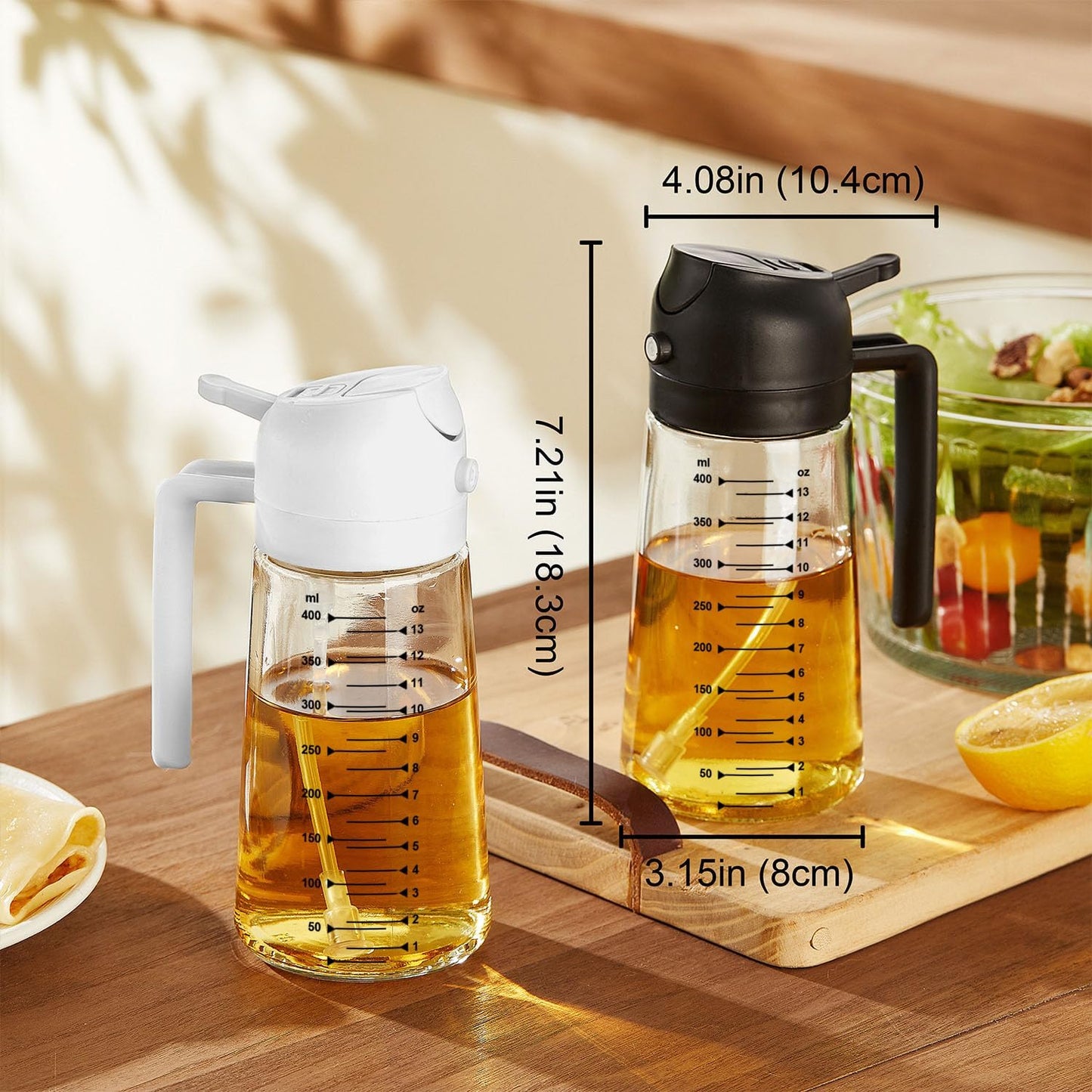 TrendPlain 16oz Glass Olive Oil Sprayer - 2-in-1 Dispenser Bottle for Cooking & BBQ - Black