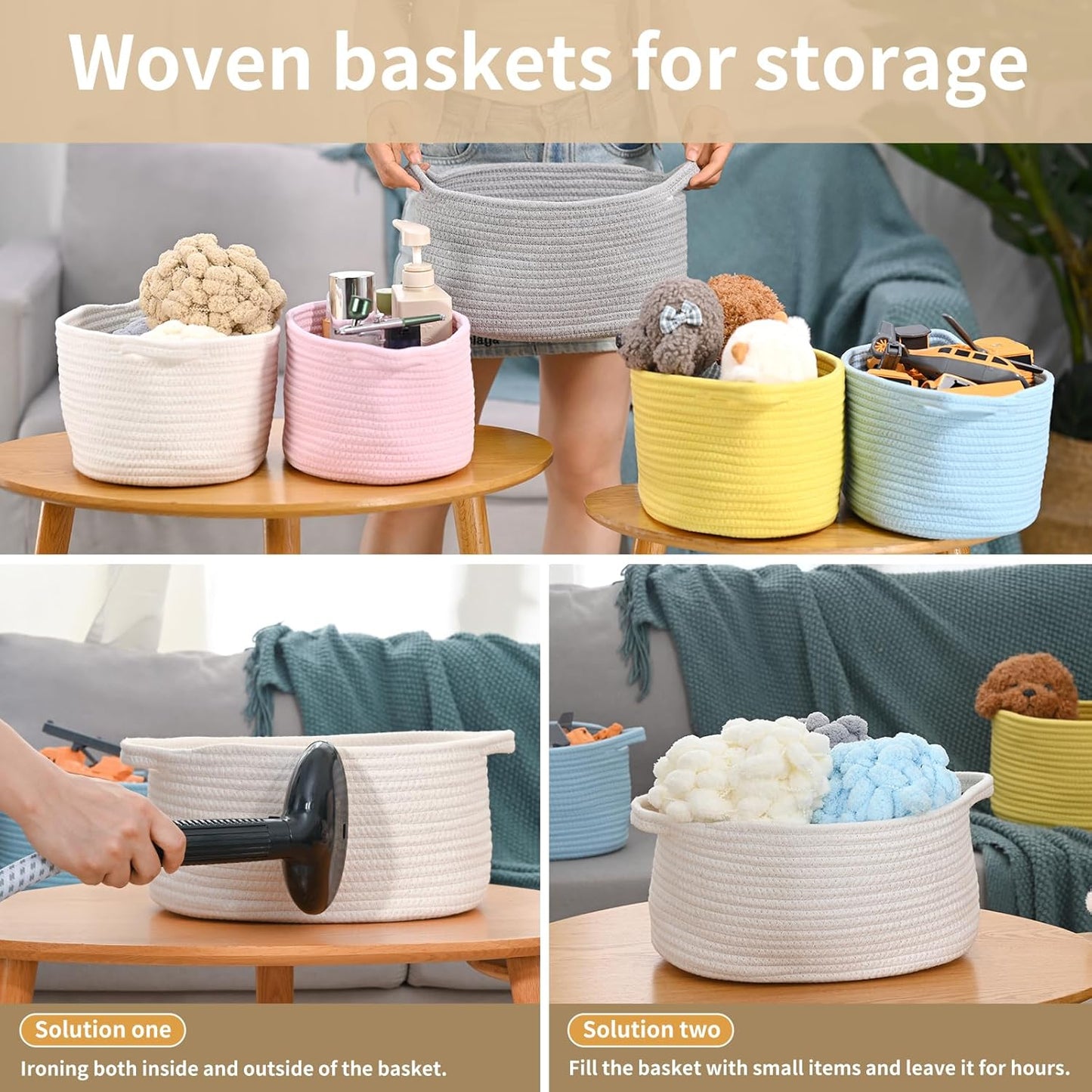 Skiennix Cute Woven Storage Basket - Decorative Organizer with Handle for Gifts | 13" D x 8" W x 6" H