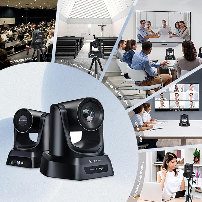 TONGVEO Wireless AI PTZ Camera with Auto-Tracking: Built-in 5.8GHz Receiver for Cable-Free Setup, 1080P 60fps 3X Zoom Conference Camera for Church Services, Online Classes & Hybrid Meetings