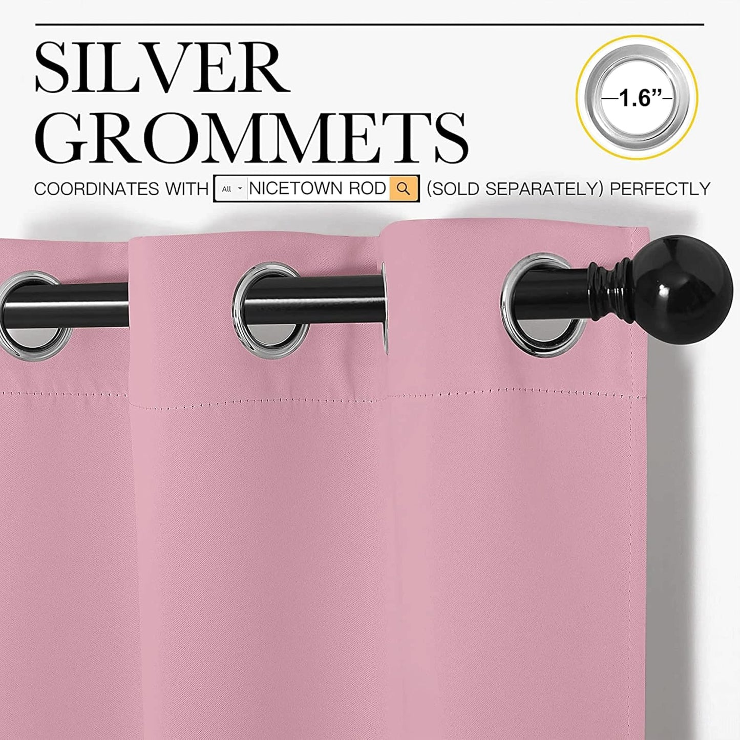 NICETOWN Blackout Curtain Panels - Thermal Insulated Grommet Drapes, Crystal Pink, 55x68 Inches (1 Pair)