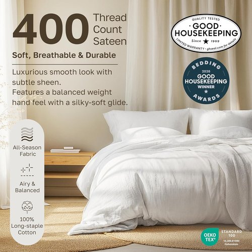 California Design Den Twin Sheet Sets - 400 Thread Count 100% Cotton Sateen - Soft, Breathable Ivory (2-Pack)