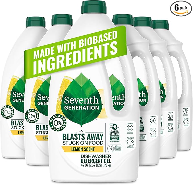 Seventh Generation Dishwasher Detergent Gel Liquid Soap Lemon Scent Dish Detergent 42 oz, Pack of 6