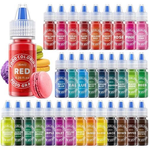 Food Coloring | 33 Vibrant Food Grade Liquid Colors for Baking, Icing & Cake Decorating - 0.25 Fl Oz Each