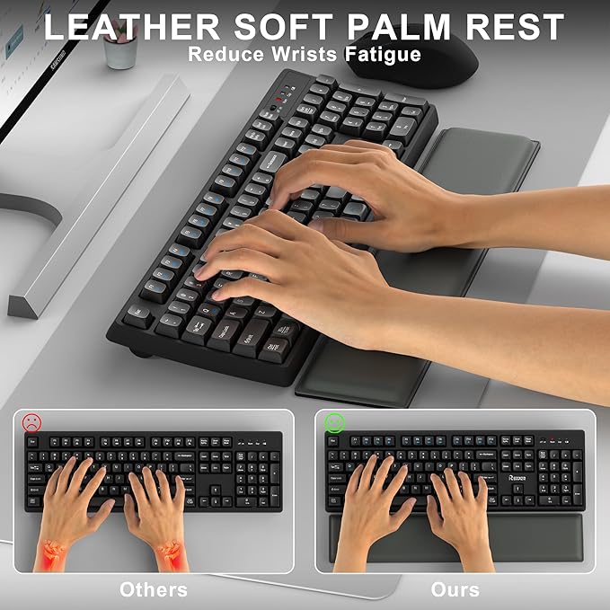 Wireless Keyboard and Mouse Combo,2.4G Full Size Wave Keys Ergonomic Keyboard with Wrist Rest for Natural Typing, 3 DPI Adjustable Ergonomic Mouse for Computer/Laptop/Windows/Mac (Black Graphite)