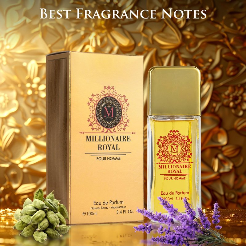 Millionaire Royal for Men - Oriental Fresh Woody Fragrance - Top Notes of Mandarin, Bergamot & Cardamom - Natural, Mild, Free of Parebens, Vegan & Cruelty-Free - Elegant 100ml Bottle, Parfume for Men