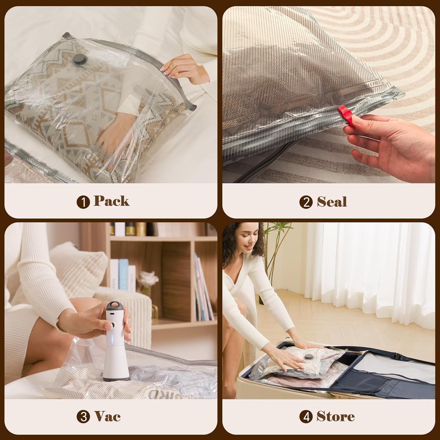 Vacbird Vacuum Bags - 12 Pack Travel Compression Bags with Rechargeable Air Pump | Carry-On Size for Luggage