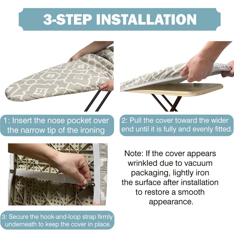 UniSimp Ironing Board Cover and Pad 18"x54" Extra Thick Natural Cotton, Scorch and Stain Resistant Iron Board Cover, Extra Large Iron Board Cover with Fasteners Heavy Duty Heatproof Elastic Edge Blue
