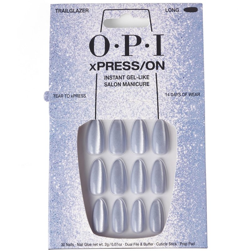 OPI xPRESS/ON Trailglazer | Velvet Blue Long Almond Press On Nails | With Nail Glue | Long Lasting, Reusable, Non-damaging