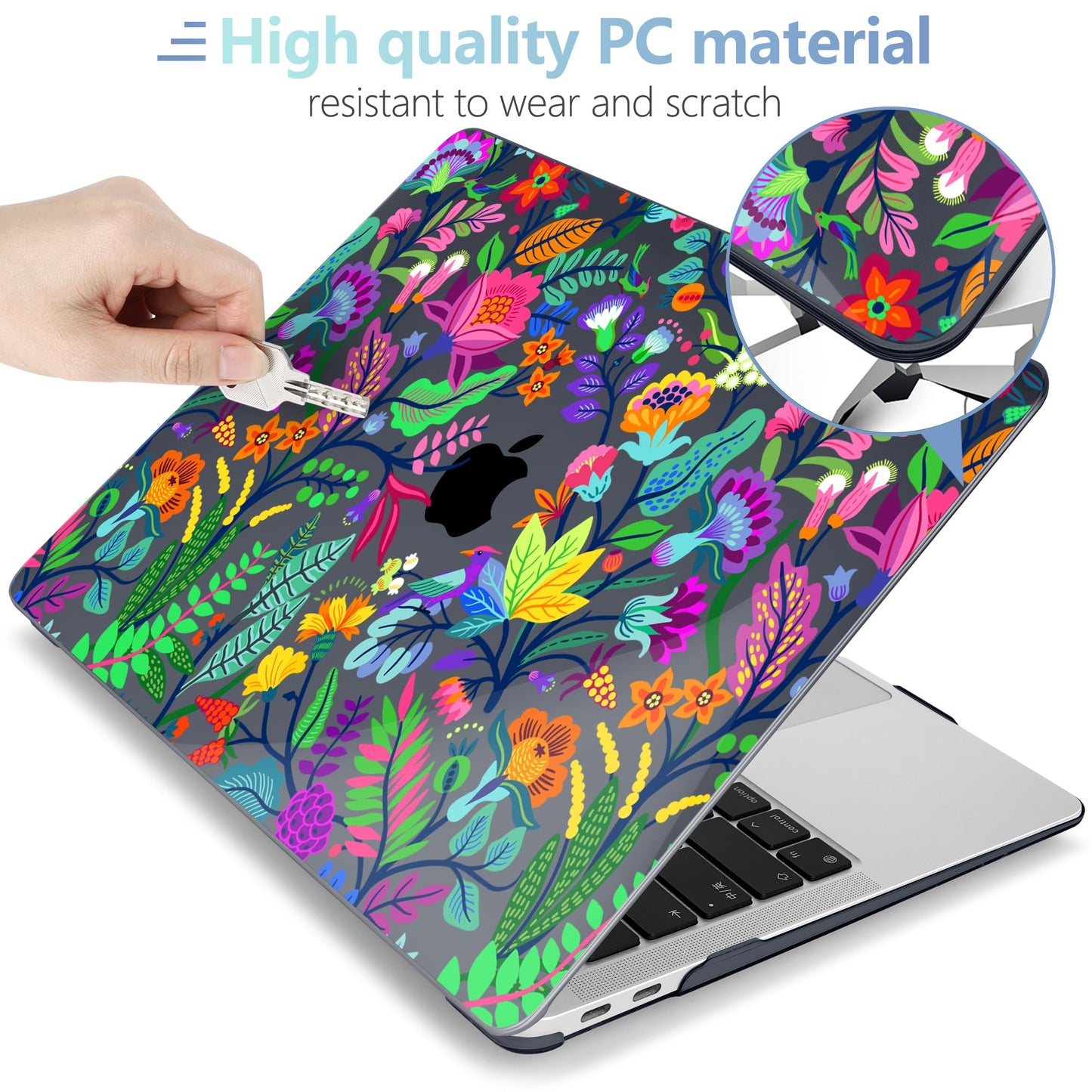 MEEgoodo for MacBook Air 13 inch Case 2021 2020 2019 2018 Released A2337 M1 A2179 A1932 with Touch ID, Plastic Shell & Keyboard Cover Compatible with MacBook Air 13.3, Bright Flowers & Tropic Leaves