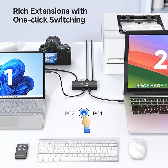Cable Matters USB C Switch for 2 Computers, Share 2 USB-A and 2 USBC Peripherals (Keyboard, Mouse, Printer, SSD)-(No Video, No Host Charging)-10Gbps Data Transfer, Remote Control, Data Only