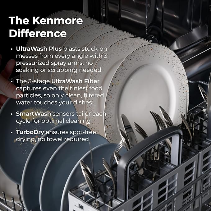 Kenmore 22-14672 24" Built-In Dishwasher - UltraWash Plus, TurboDry, EasyFlex Third Rack & SmartWash Cycle - 15 Place Settings - 45 DBA - ENERGY STAR Certified - 24" - White