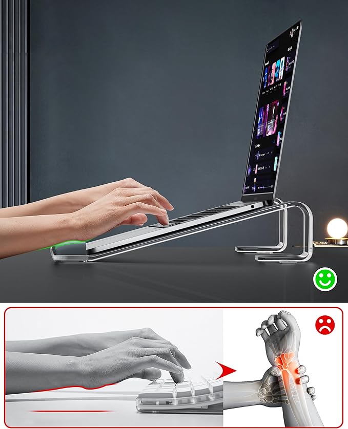 JCZT Clear Acrylic Laptop Stand for Desk, with Wrist Rest, Ergonomic Detachable Mount Compatible with 10-17'' All Laptops Such as MacBook Air Pro/HP/Dell/Lenovo