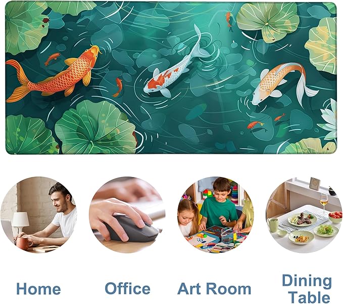 NITAHHHY Colorful Koi Fish Gaming Mouse Pad 3mm Thick Stitched Edge Waterproof Non-Slip Large Computer Keyboard Mouse Mat,Suitable for Office Entertainment Decorative Desk Pad 35.4 x 15.7 Inches