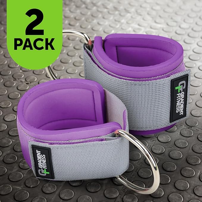 Gradient Fitness 2 Pack Ankle Straps | Ankle Bands for Working Out, Cable Machine Attachment, Gym (Purple|Grey)